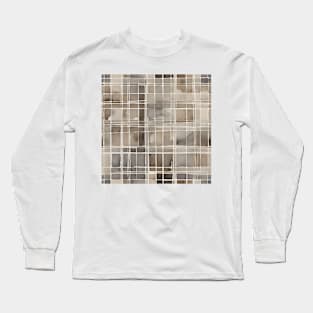 Brown and Beige Watercolor Abstract Grid Long Sleeve T-Shirt